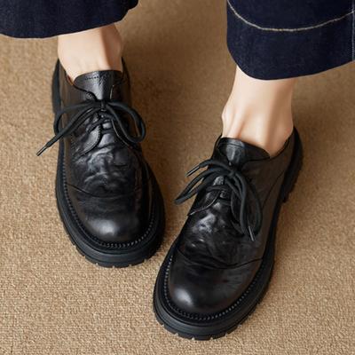 Chaussures en cuir à semelles épaisses style français pour le printemps et l'automne nouvelles chaussures en cuir à semelles souples mocassins talons hauts style britannique