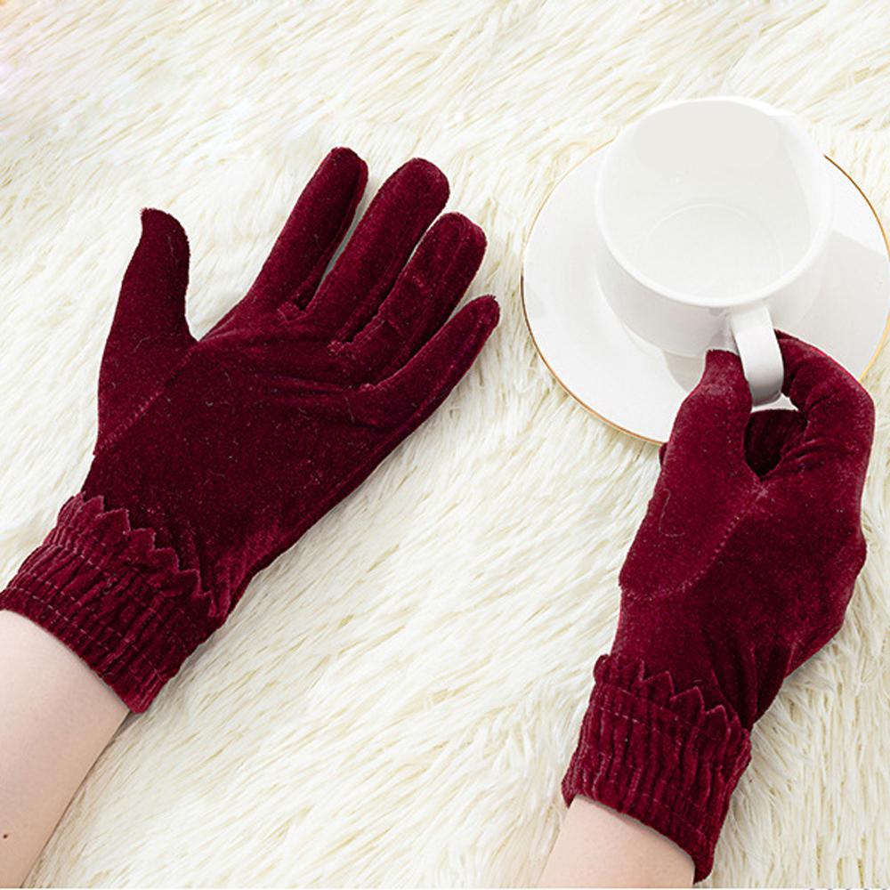 Party Winter Autumn Solid Warm Women Full Finger Mittens Gold Velvet Gloves Driving Gloves Elastic