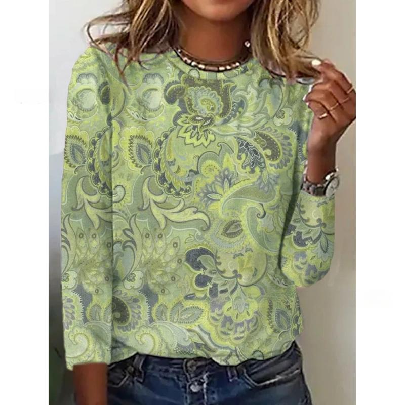 Popular Style Printed Long Sleeve T-shirt Floral Print Women's Clothing