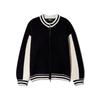 NODU Varsity Color Block Two-Way Round Zip-Up Knit Jacket [Black]