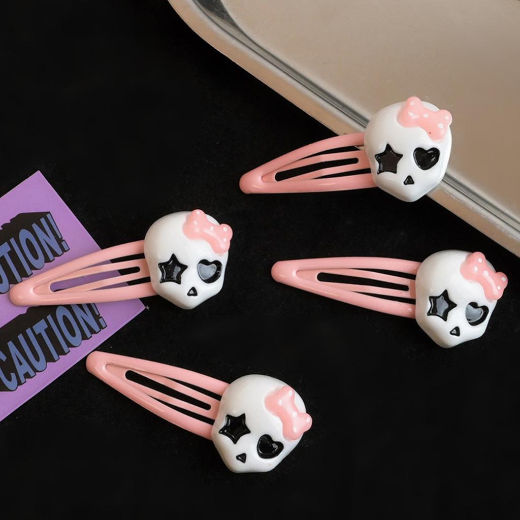 Sweet Hair Clip Lovely Cartoon Skull Shape Snap Hairpin Pink Color Hair Clip for Spring Summer Hairpins for Teenagers