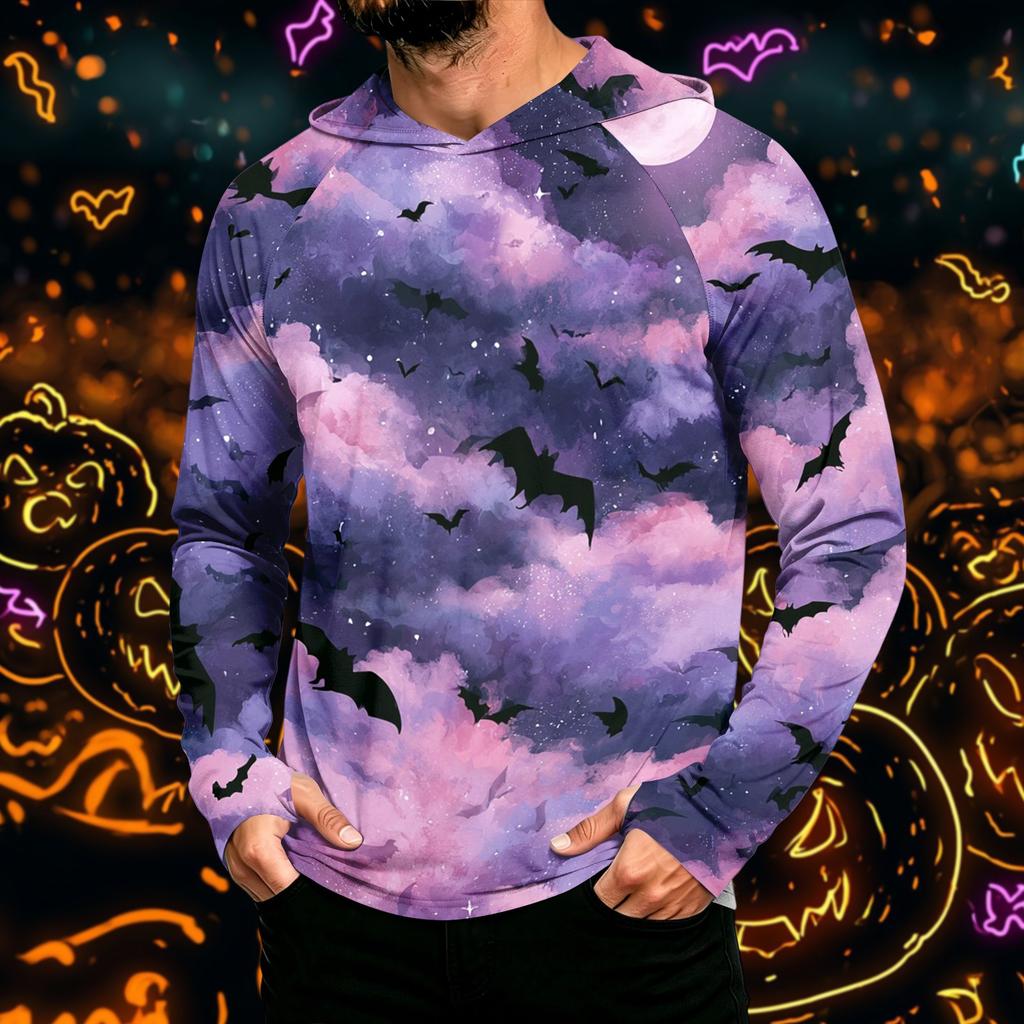 Men's Long Sleeve Hoodie with Sun Halloween Print Pullover