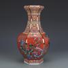 Qianlong Enamel Orange Flower And Bird Hexagonal Vase Antique Jingdezhen Porcelain Home Chinese Decoration