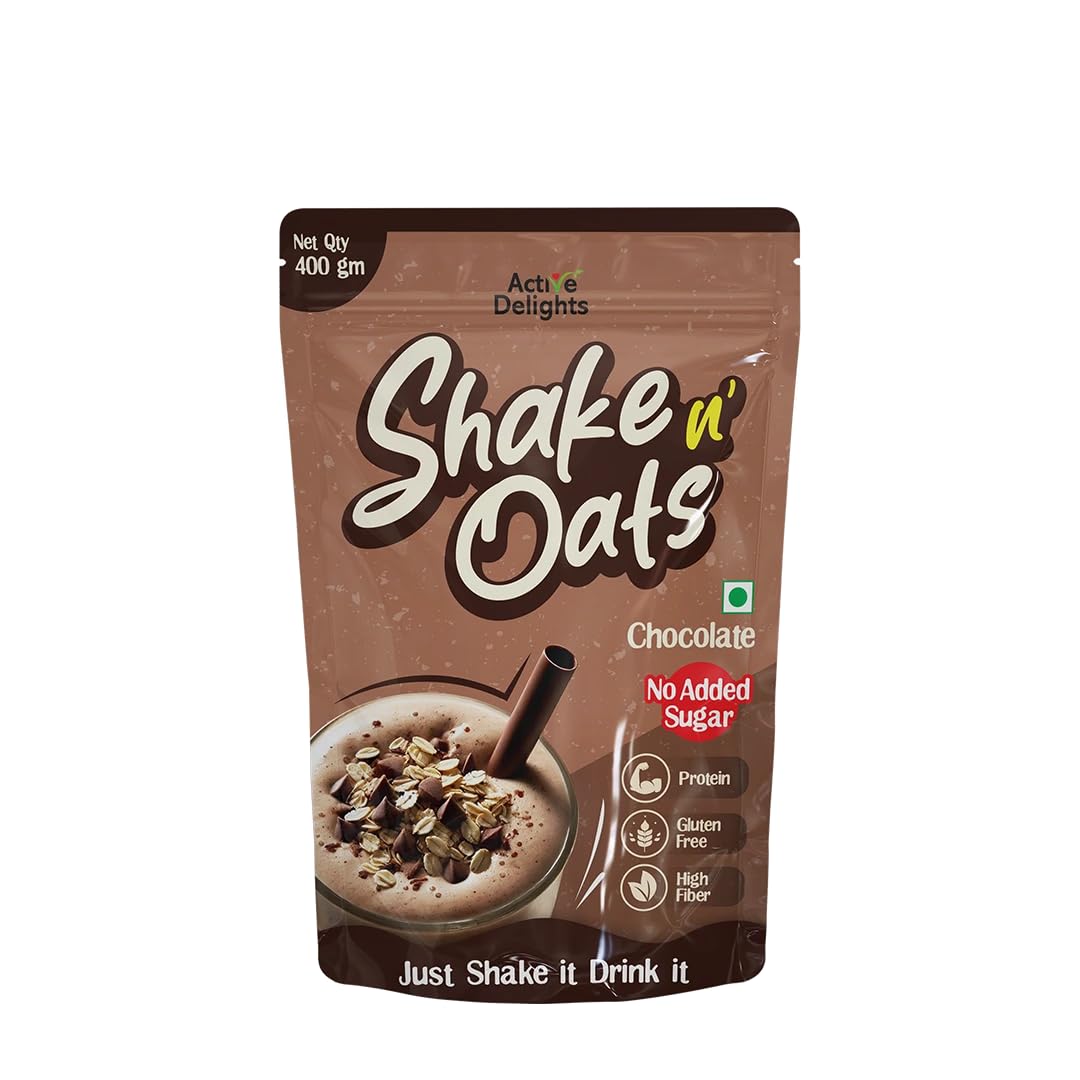Active Delights Shake n Oats Chocolate 400g | Instant Oatmeal Drink | No Added Sugar | High in Protein, Calcium & Fibre | Gluten Free | Instant Bre
