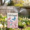 Dyrenson Welcome Spring Butterfly Floral Decorative Garden Flag, Pink Cherry Blossom Flower Yard Outside Home Decoration, Su