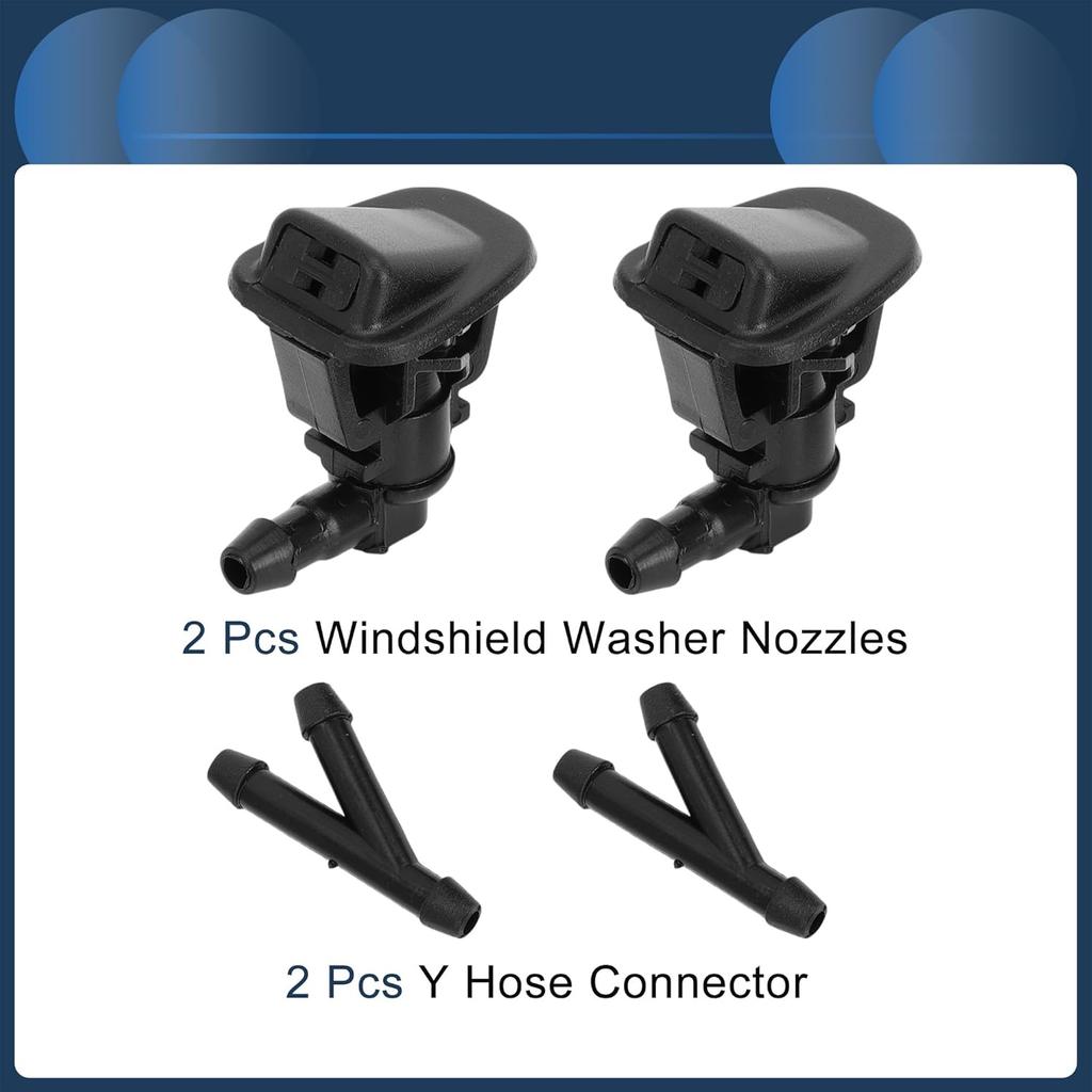Windshield Washer Nozzle Front with Hose Connector No.68164356AB for Jeep Wrangler 2013-2018 Plastic Black