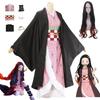 Kamado Nezuko Cosplay Costume Anime Kimono Kamado Nezuko Wig Uniform Halloween Women Children's Clothing