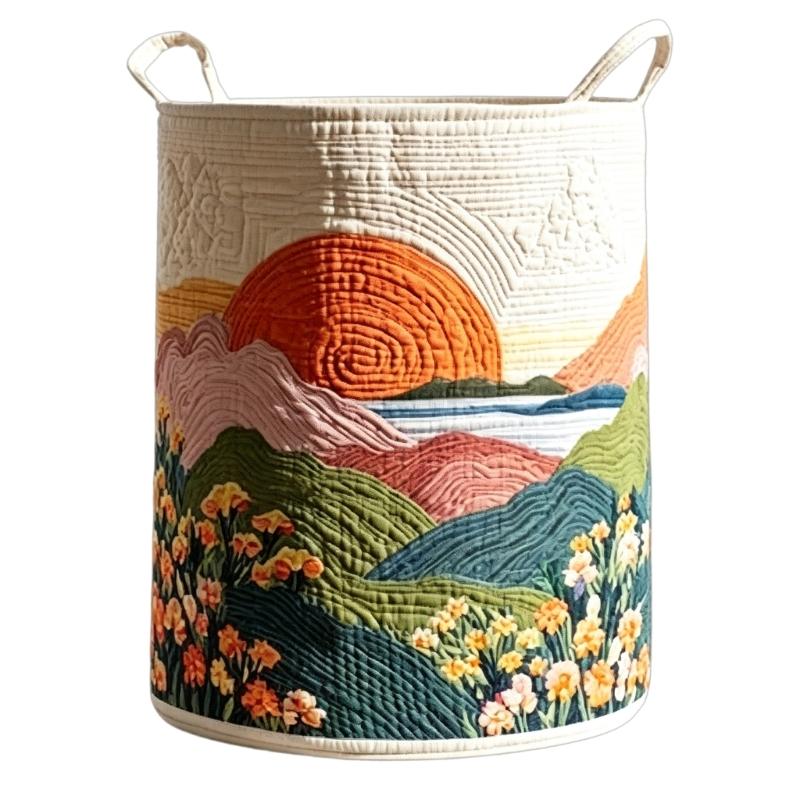 Decorative Fabric Laundry Basket with Carry Handles, Folding Polyester Hamper for Closet Blanket and Towel Storage
