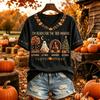 Women's Casual V-Neck Short Sleeve Pullover Top with Thanksgiving Print