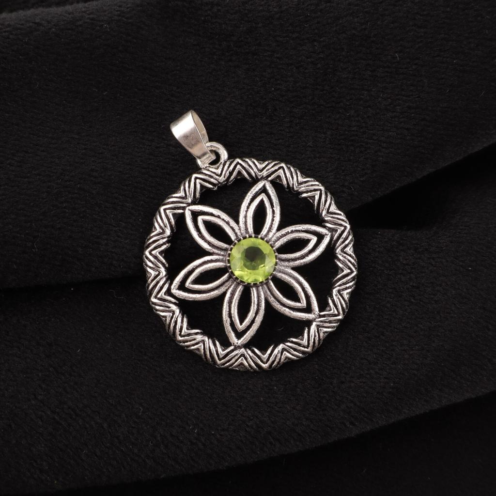 Natural Peridot Gemstone 925 Sterling Silver Jewelry Statement Pendant 1.48" CP-29-12