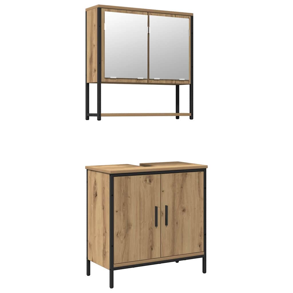 Bathroom Furniture Set with Shelf and Door 2 Pcs Brown Wood Based Material