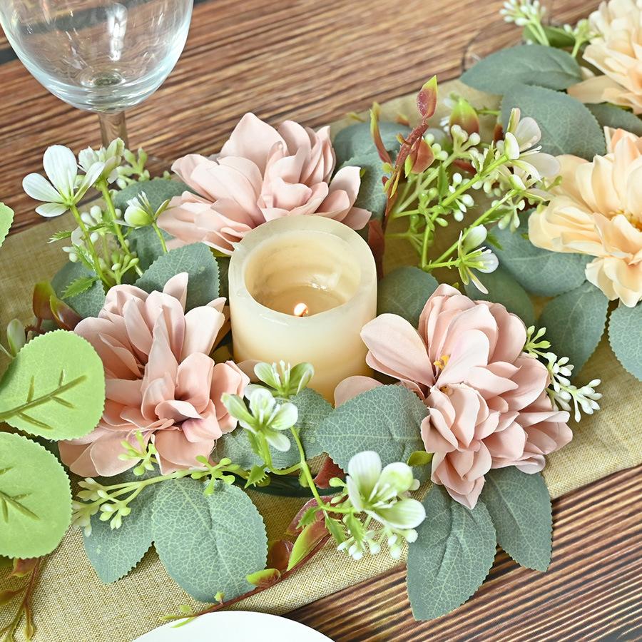 Simulation Dahlia Candlestick Wreath Simulation Wreath Dining Table Decoration Wedding Photography Props