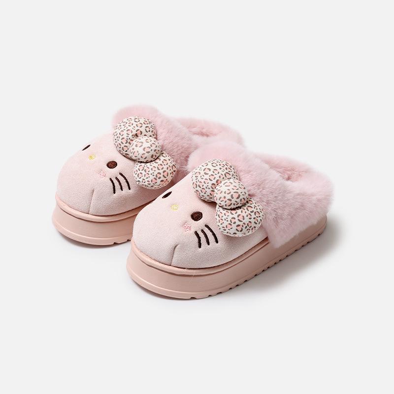 Genuine Sanrio Cartoon Furry Slippers - Women's Non-Slip Warm Winter Indoor Slippers with Plush Cotton and Velvet