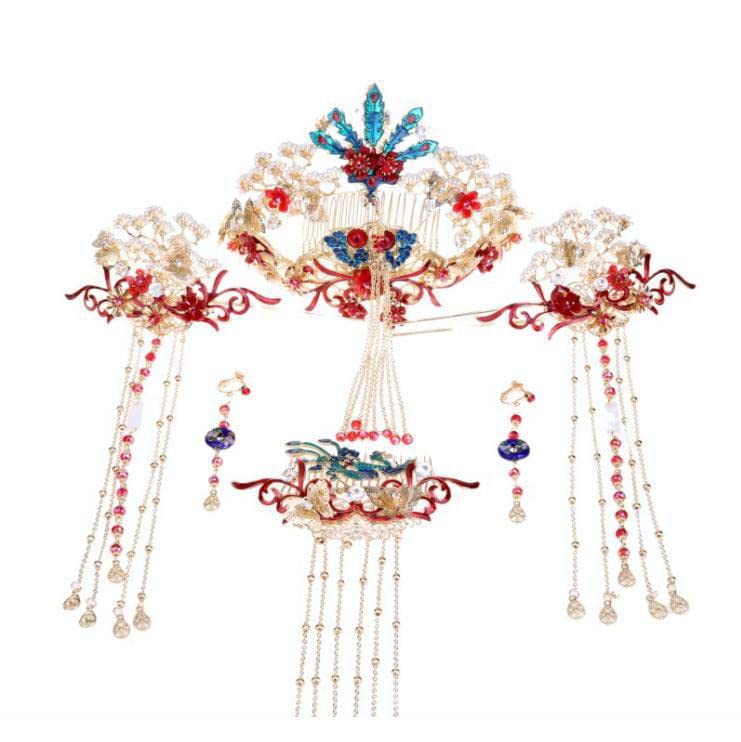 

Chinese Hair Ancient Queen Hair Leaf Hair Kanzashi Chinese Style Ornament, Gold, Clip, Accessory, Set,