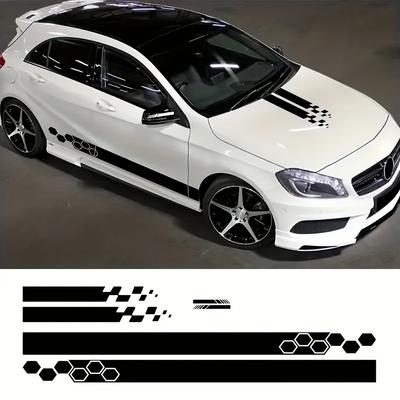 5pcs Car Hood Sticker Decal Set, Racing Stickers, Car Tuning Stripes, Checkered, Geometric Patterns, Smooth Surface
