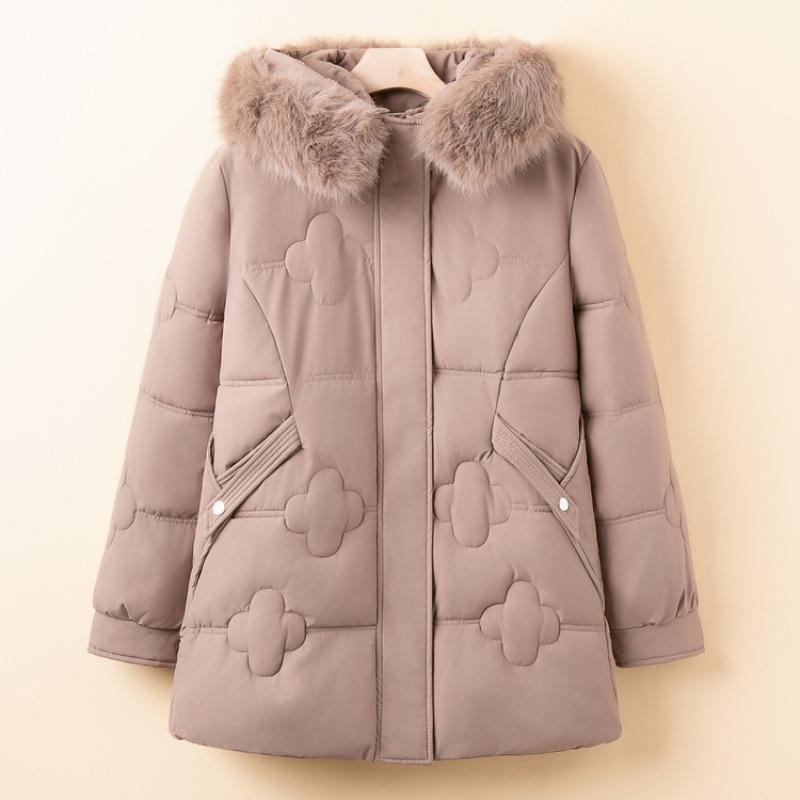 Small mother winter clothes fleece thickened coat new middle-aged women's cotton-padded jacket medium and long cotton-padded clothes