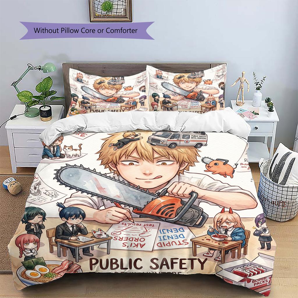 Chainsaw Man Patterned Pillowcase & Duvet Cover Set 3-Piece Anime Bedding Decor Great Gift for Fans YUN6516