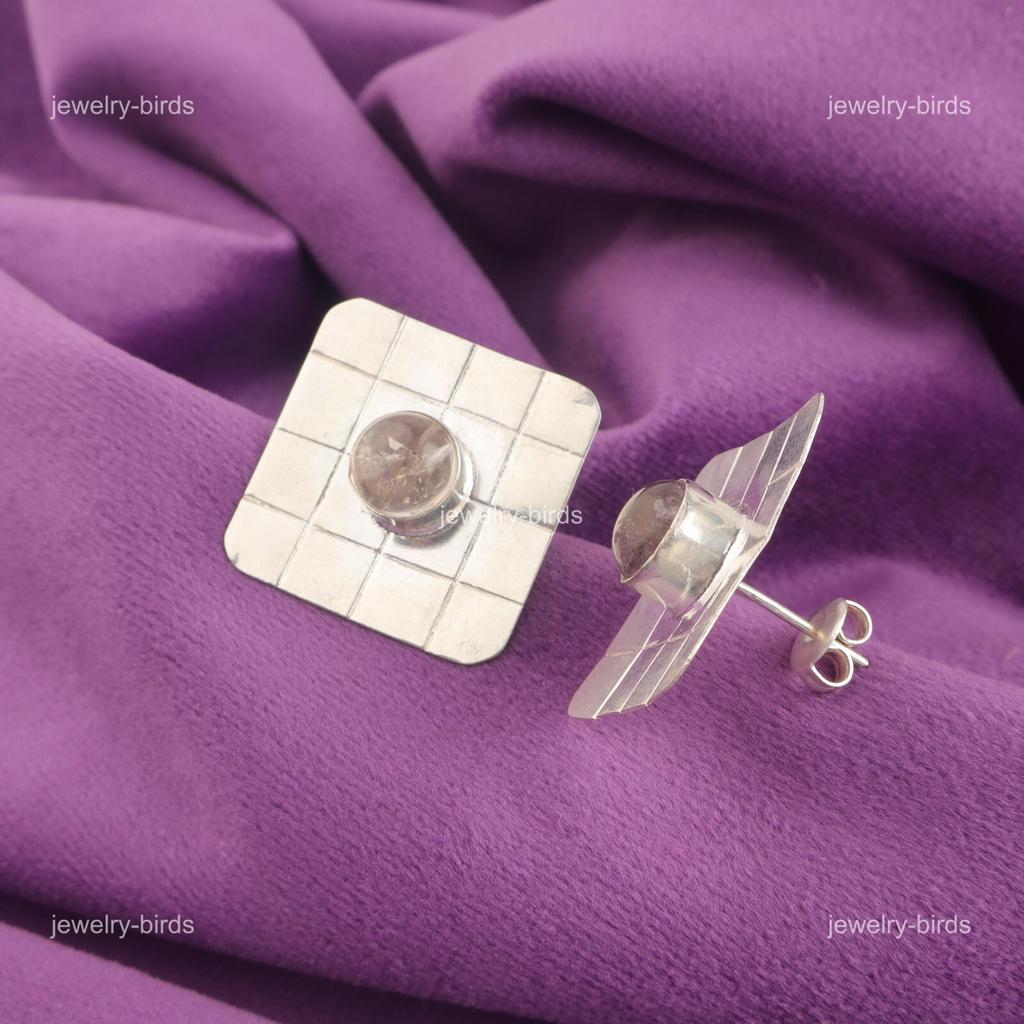 Round Ametrine Gemstone 925 Sterling Silver Handcrafted Stud Earrings Jewelry EE-146-30