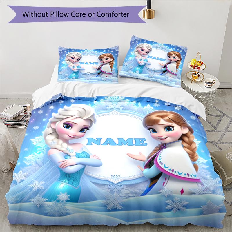3pcs Custom Name Elsa Bedding Set Duvet Cover Closure Includes 1 Duvet Cover & 2 Pillowcases, Soft and Comfortable for All Seasons.
