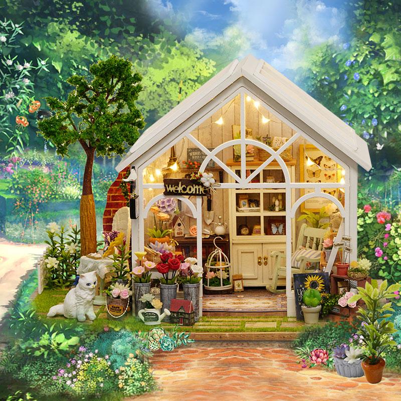 DIY Flower House Kit Wooden Mini Doll House 3D Puzzle Assembly Building Model Toys Home Bedroom With Furniture Christmas Gifts