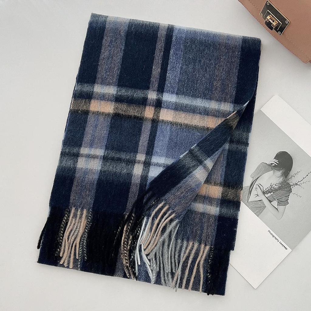 100% Wool Scarf For Women Men British Style Tartan Plaid Cashmere Scarves With Tassel Female Winter Warm Neck Scarf Shawl