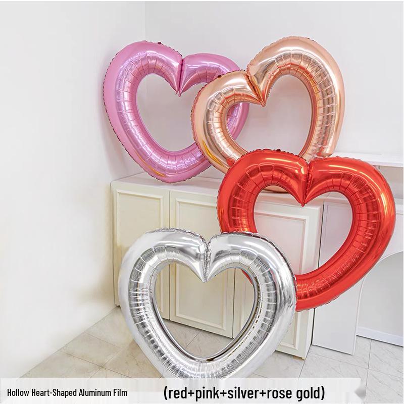 Hollow Heart-Shaped Large Aluminum Balloon Pendant for Valentine's Day Store Decoration