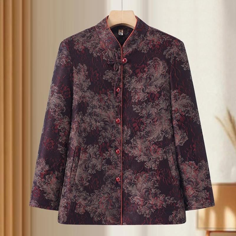 

Jacket fleece thickened longevity stand-up collar long-sleeved wedding banquet old lady winter style 5XL [Recommended 150-80 kg]