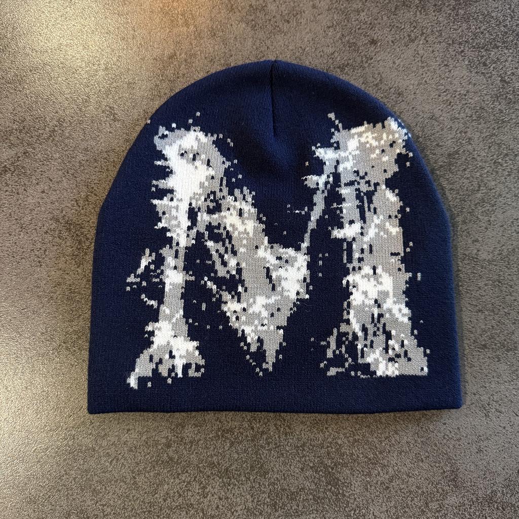 High Top No Brim Knit Cap With M Letter For Cozy Casual Wear
