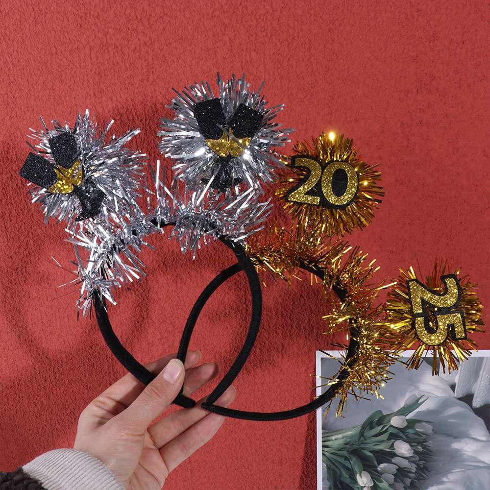 Wear-resistant 2025 New Year Headbands Black Gold Cosplay Headbands  Costume Party Accessories