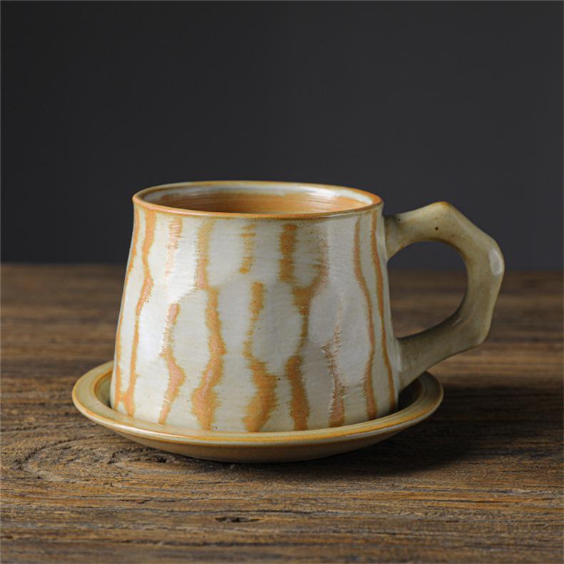 Retro Ceramic Coffee Cup And Saucer Set Creative Souvenir Cup Afternoon Tea Mug Coarse Pottery Coffee Cup