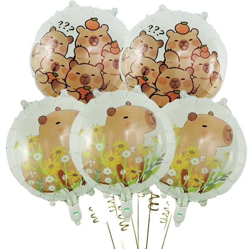 5 stücke Cartoon Capybara Aluminium Film Ballon Set Nette Kapibala Kinder Geburtstag Party Dekore Liefert Baby Dusche Luft Globos