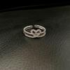 Japanese Elegant Hollow Heart Rhinestone Double Layer Adjustable Ring