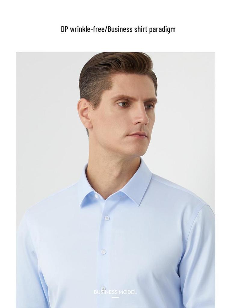 Wrinkle-Free Men's Slim-Fit Cotton Stretch Shirt, Spring/Autumn Business Style, Long Sleeve