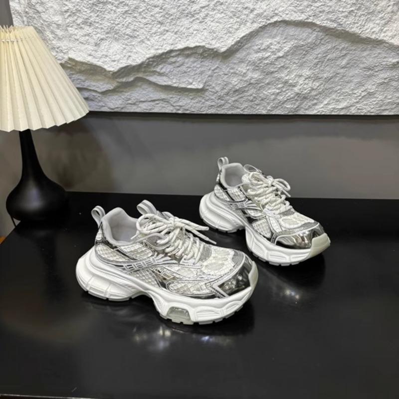 Leather thick-soled thin-mesh dad shoes women's summer new European version mesh yarn breathable and versatile casual sports shoes tide