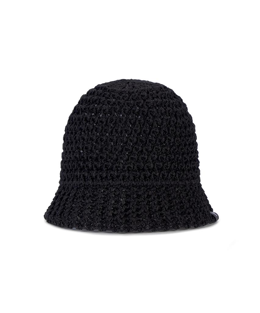 Bajal Monogram Label Knit Punching Summer Bucket Hat Black
