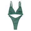 Women's Sexy Ribbed Bikini Set Triangle Top & High Cut Bottom Adjustable Straps Black Swimwear for Beach & Pool
