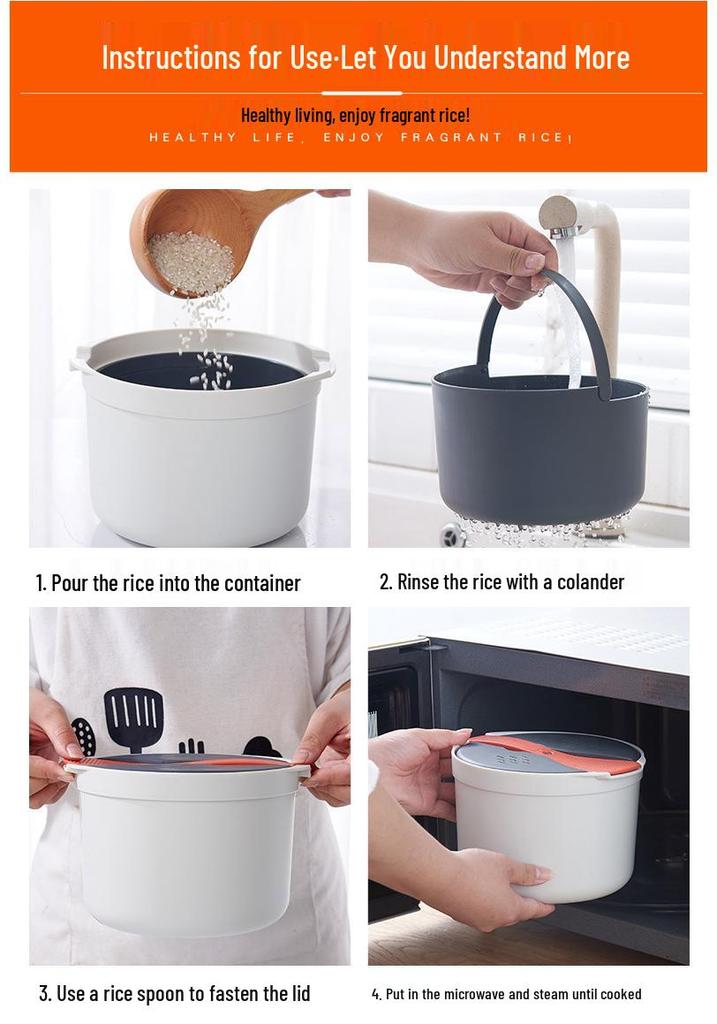 Large Capacity Double-Layer Microwave Lunch Box with Rice Spoon and Steamer