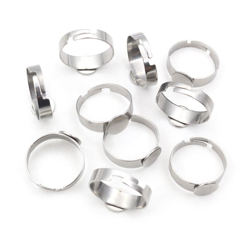 10pcs 6/8/10/12/14/15mm Gold Color Stainless Steel Adjustable Ring Settings Blank Base,Fit 6-15mm Glass Cabochons DIY Rings