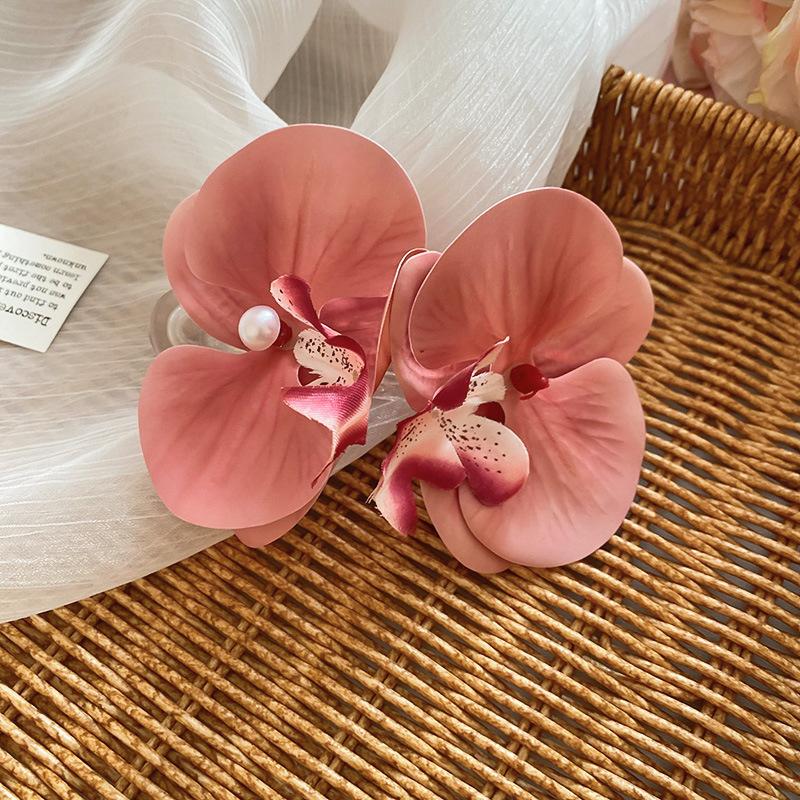 Smudge fabric flower pearl hairpin versatile duck bill clip sweet niche temperament hair accessories wholesale