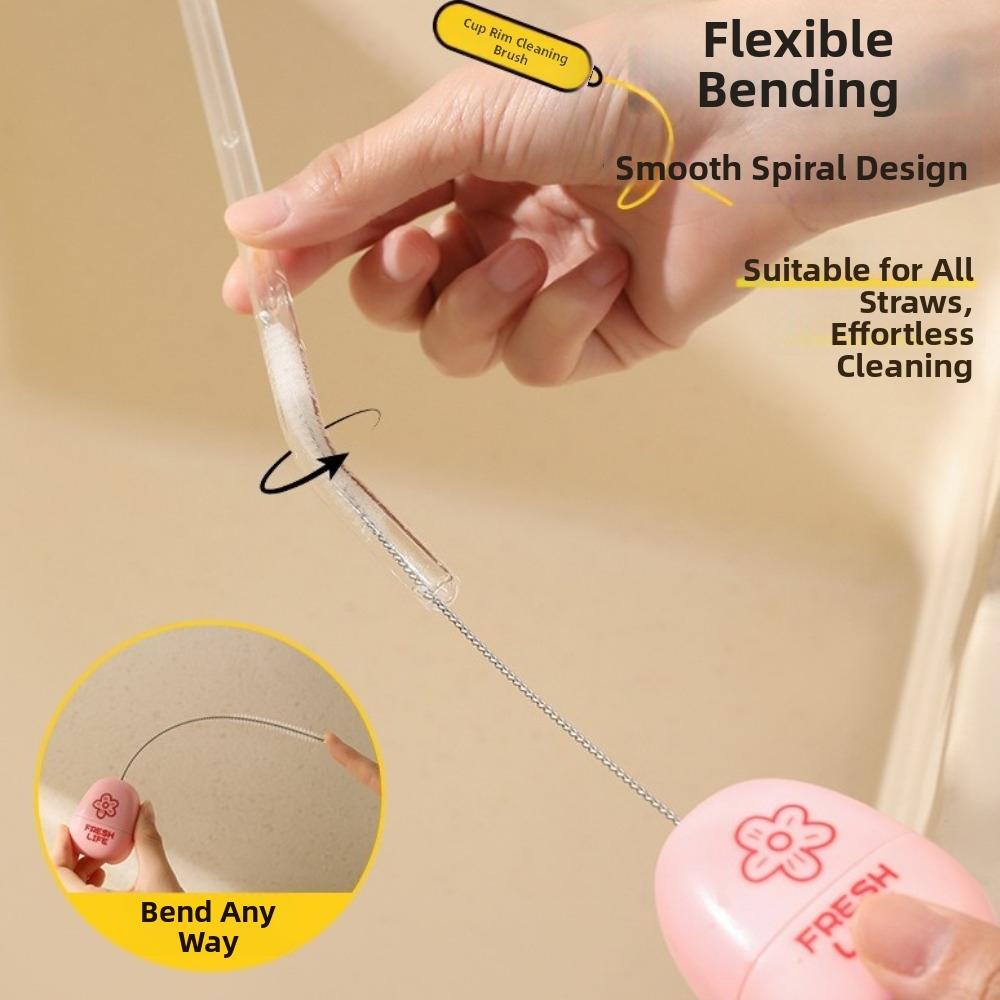 Flower Pattern 2-in-1 Straw Brush Magnetic Cup Lid Brush Cup Cap Brush Household Cleaning