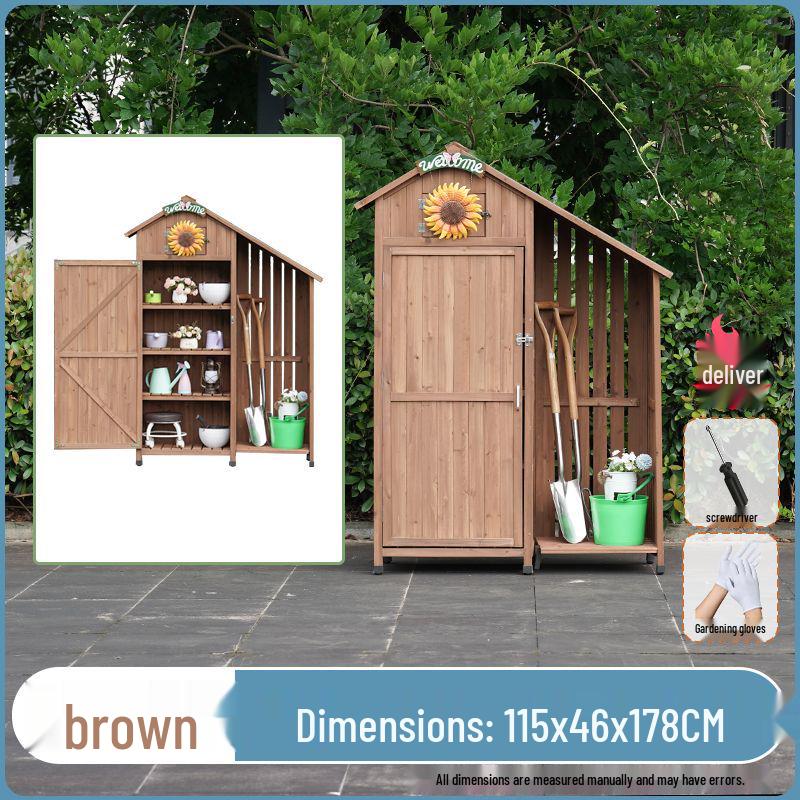 Waterproof Outdoor Wooden Storage Cabinet for Garden Tools - Anti-Corrosion and Sun Protection, Ideal for Courtyard and Balcony Use.