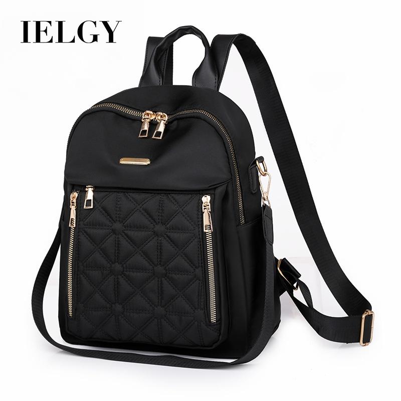 IELGY women's rhombus embroidered thread backpack, Korean version of versatile large-capacity water-proof travel backpack