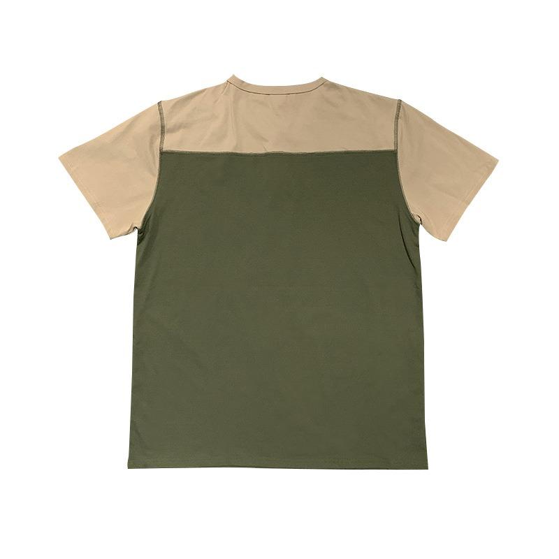 Men Casual Loose Color Block Short Sleeve Henley T Shirt