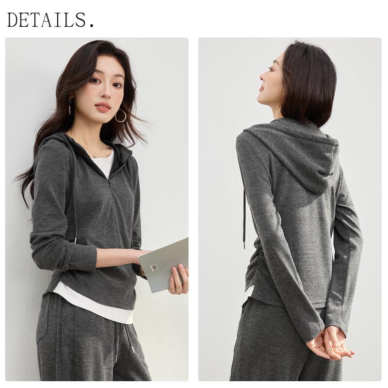 Handu Yishe Women's Hooded Faux Two-Piece Slimming Sweatshirt