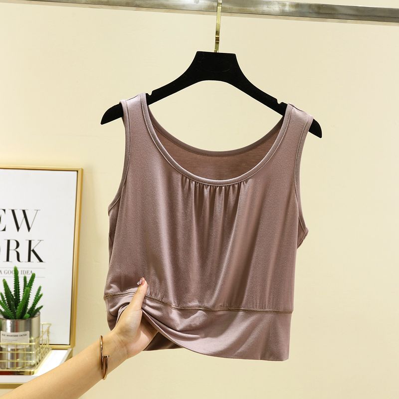 

Modal Yoga Vest Women s Summer Loose Easiest for Match Short Slimming Tops Pure Color Plus Size Casual Sleeveless T-shirt Khaki L (Recommendation 40.00 kg-55.00 kg