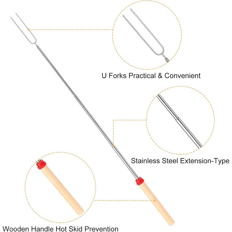 5 Stück Marshmallow-Röststäbe, ausziehbar, 81 cm lang, Metall-Grillspieße mit Holzgriff, für Camping im Freien, Lagerfeuer-Stäbe