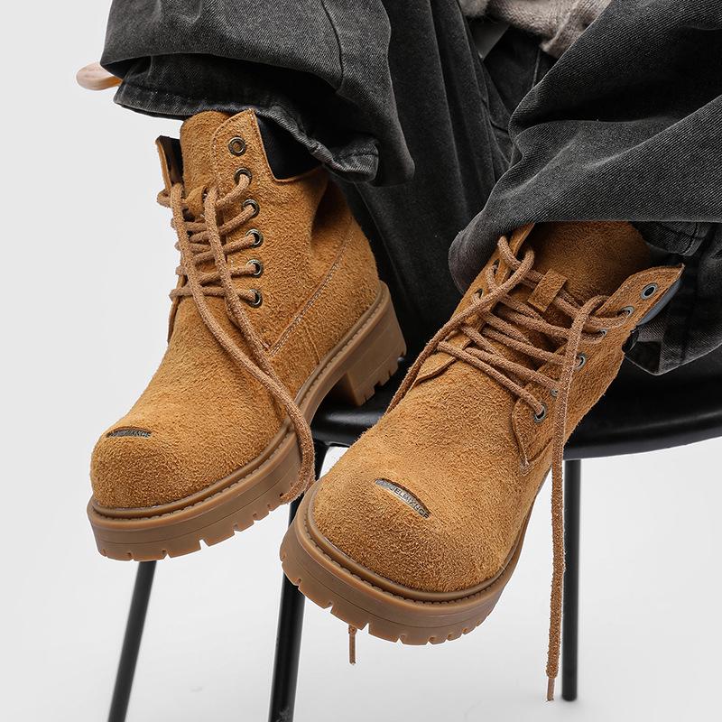 Mickey Yellow Herren Retro Motorrad-Martin-Stiefel mit dicken Sohlen und Höhenverstärkung