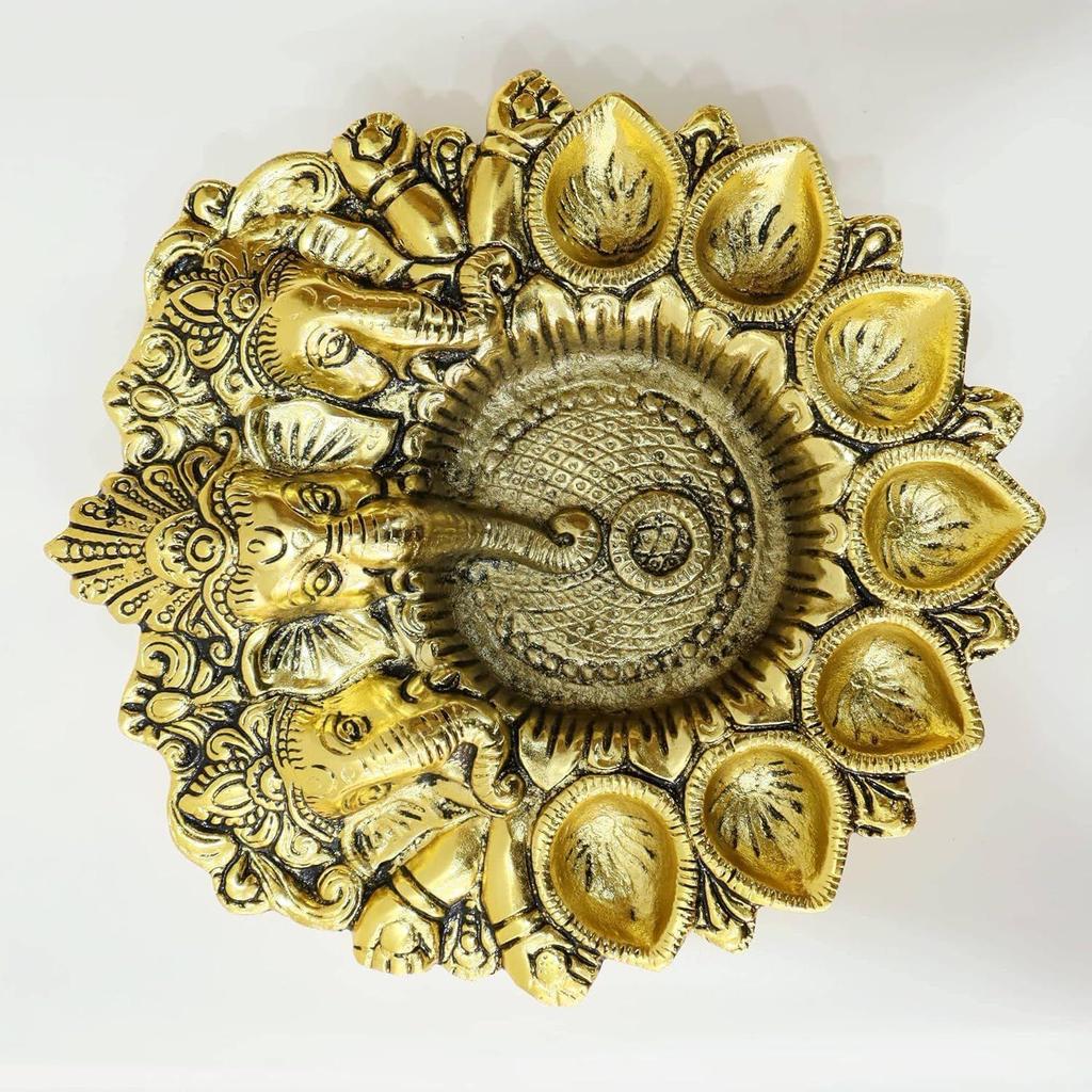Traditional Antique Design Ganesha Pooja Thali l Beautiful Aarti Thali l 8.5" Diameter l Card Board Packing Best for Gifting