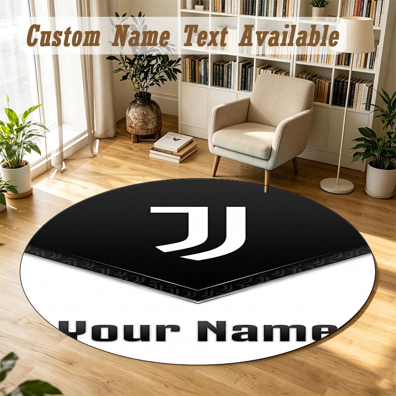 Round Rug Custom NameJuventus FC Pattern Non Slip Carpet Home Floor Decor