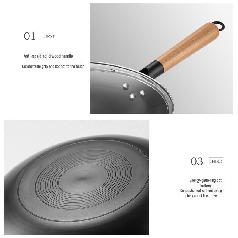 MeiChu Carbonized Fine Cast Iron Non-stick Wok
